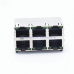 Shield side entry stack 2*3 6 ports rj45 pcb modular jack with LED